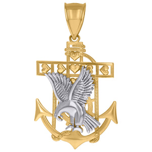 10KT Two-Tone Gold Mens Anchor Eagle Ocean Charm Pendant