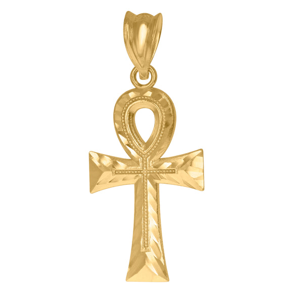 10kt Yellow Gold Mens Religious Ankh Cross Charm Pendant