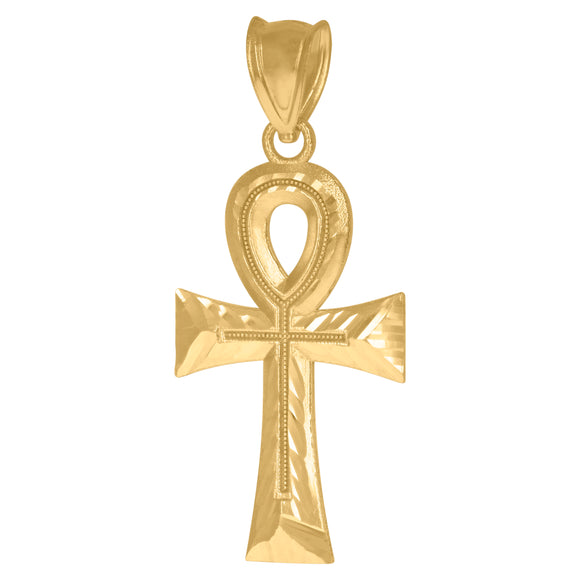 10kt Yellow Gold Mens Religious Ankh Cross Charm Pendant