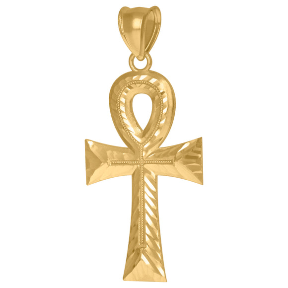 10KT Yellow Gold Mens Ankh Cross Egyptian Religious Charm Pendant