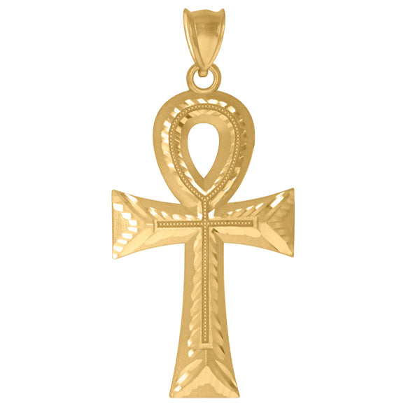 10KT Yellow Gold Mens Ankh Cross Egyptian Religious Charm Pendant