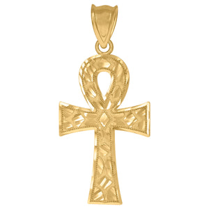 10KT Yellow Gold Mens Ankh Cross Nugget Religious Charm Pendant