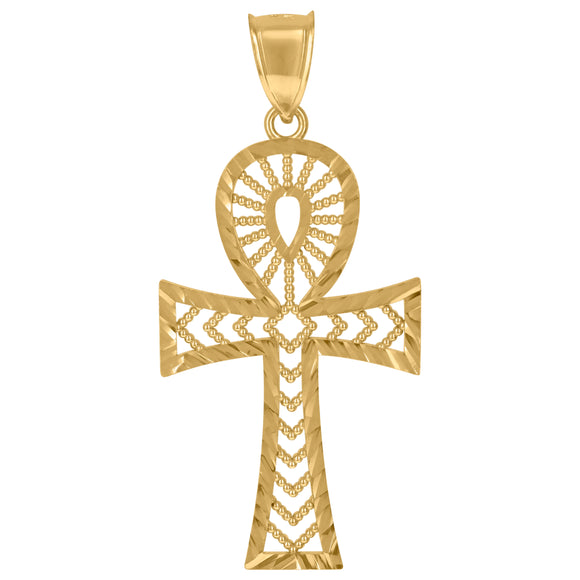 10KT Yellow Gold Mens Ankh Cross Egyptian Religious Charm Pendant