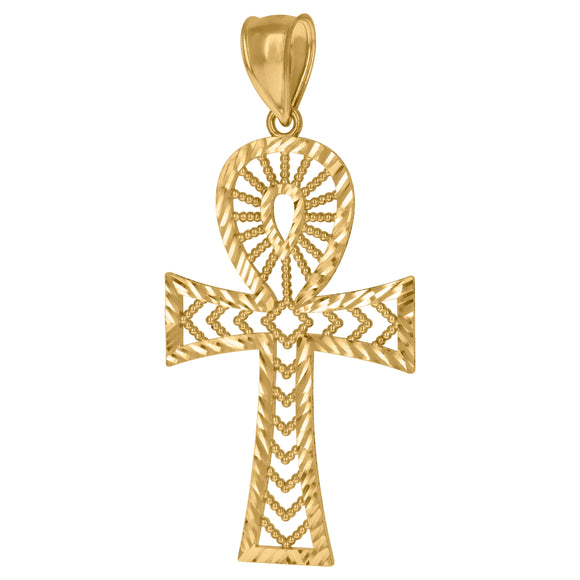 10KT Yellow Gold Mens Ankh Cross Egyptian Religious Charm Pendant