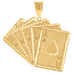 10KT Yellow Gold Mens Royal Flush Cards Charm Pendant