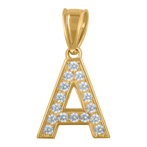 10kt Yellow Gold Unisex Cubic Zirconia A Alphabet Initial Charm Pendant