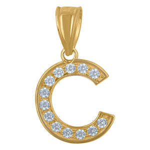 10kt Yellow Gold Unisex Cubic Zirconia C Alphabet Initial Charm Pendant