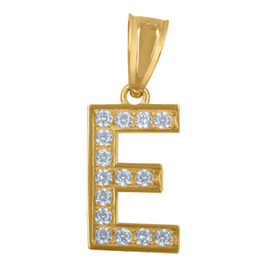10kt Yellow Gold Unisex Cubic Zirconia E Alphabet Initial Charm Pendant