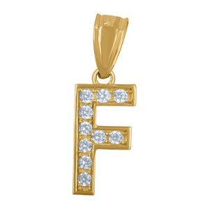 10kt Yellow Gold Unisex Cubic Zirconia F Alphabet Initial Charm Pendant