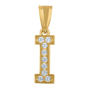 10kt Yellow Gold Unisex Cubic Zirconia I Alphabet Initial Charm Pendant