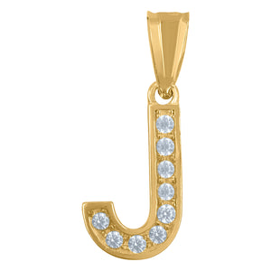 10kt Yellow Gold Unisex Cubic Zirconia J Alphabet Initial Charm Pendant