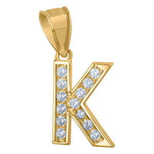 10kt Yellow Gold Unisex Cubic Zirconia K Alphabet Initial Charm Pendant