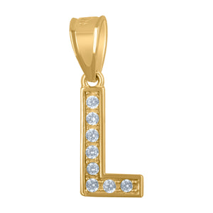 10kt Yellow Gold Unisex Cubic Zirconia L Alphabet Initial Charm Pendant