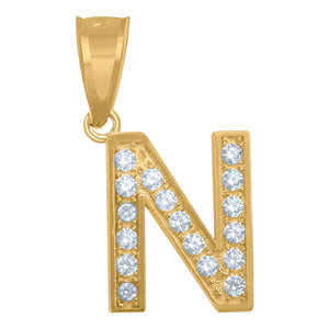 10kt Yellow Gold Unisex Cubic Zirconia N Alphabet Initial Charm Pendant