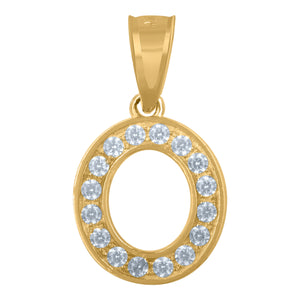 10kt Yellow Gold Unisex Cubic Zirconia O Alphabet Initial Charm Pendant