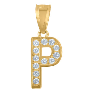 10kt Yellow Gold Unisex Cubic Zirconia P Alphabet Initial Charm Pendant