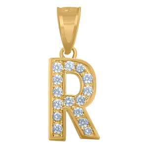 10kt Yellow Gold Unisex Cubic Zirconia R Alphabet Initial Charm Pendant