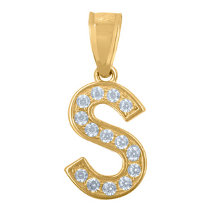 10kt Yellow Gold Unisex Cubic Zirconia S Alphabet Initial Charm Pendant