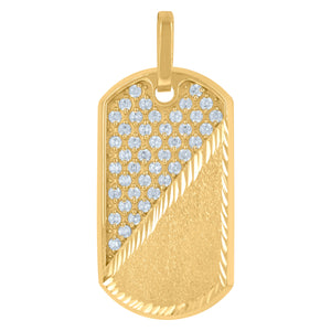10KT Yellow Gold Mens Cubic Zirconia Dog Tag Fashion Charm Pendant