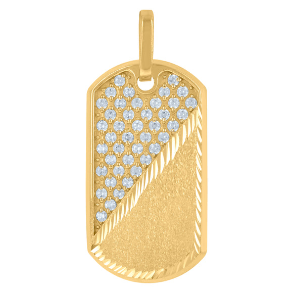 10KT Yellow Gold Mens Cubic Zirconia Dog Tag Fashion Charm Pendant
