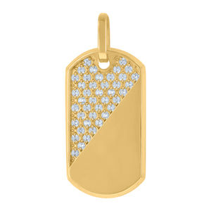 10KT Yellow Gold Mens Cubic Zirconia Dog Tag Fashion Charm Pendant