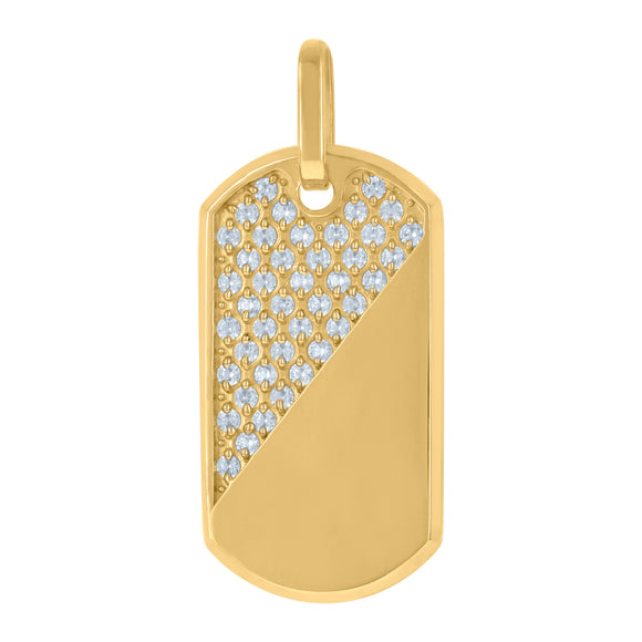 10KT Yellow Gold Mens Cubic Zirconia Dog Tag Fashion Charm Pendant