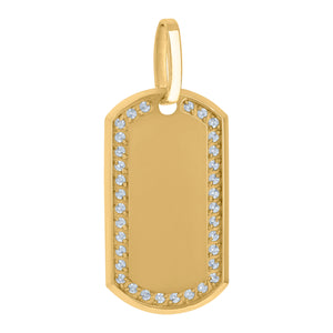 10KT Yellow Gold Mens Cubic Zirconia Dog Tag Fashion Charm Pendant