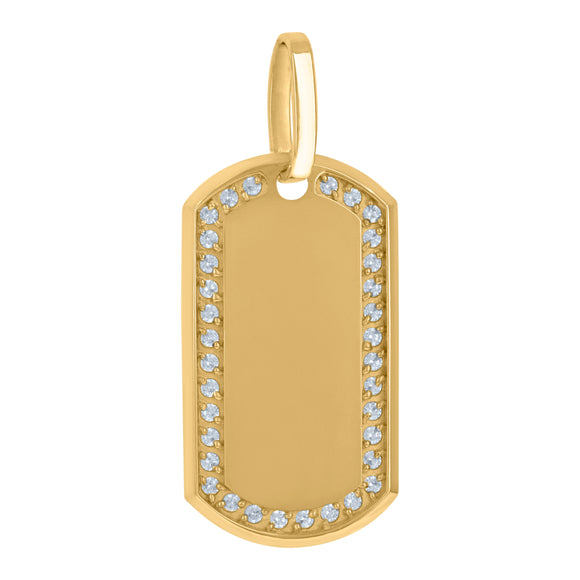 10KT Yellow Gold Mens Cubic Zirconia Dog Tag Fashion Charm Pendant