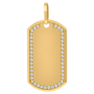 10KT Yellow Gold Mens Cubic Zirconia Dog Tag Fashion Charm Pendant