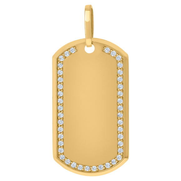 10KT Yellow Gold Mens Cubic Zirconia Dog Tag Fashion Charm Pendant