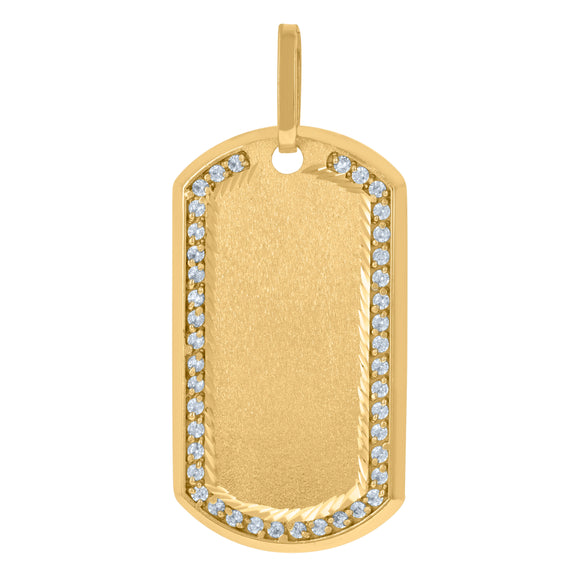 10KT Yellow Gold Mens Cubic Zirconia Dog Tag Fashion Charm Pendant
