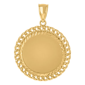 10KT Yellow Gold Mens Photoframe medallion Cuban Link Fashion Charm Pendant