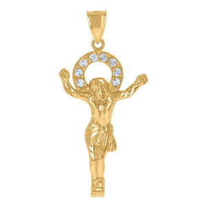 10KT Yellow Gold Mens Cubic Zirconia Crucifix Religious Charm Pendant