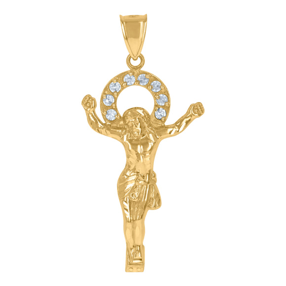 10KT Yellow Gold Mens Cubic Zirconia Crucifix Religious Charm Pendant