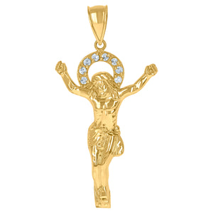 10KT Yellow Gold Mens Cubic Zirconia Crucifix Religious Charm Pendant
