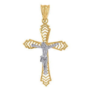10kt Two-Tone Gold Mens Religious Crucifix Charm Pendant