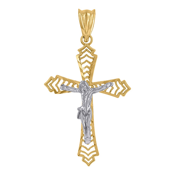 10kt Two-Tone Gold Mens Religious Crucifix Charm Pendant