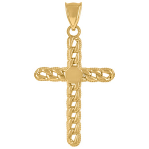 10KT Yellow Gold Mens Cross Cuban Religious Charm Pendant