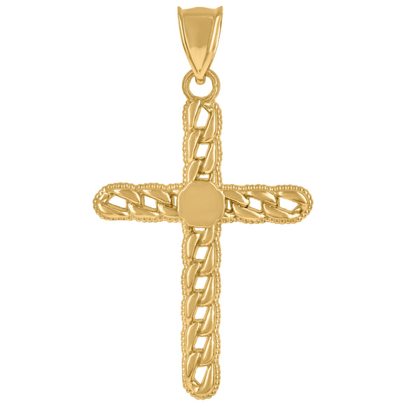 10KT Yellow Gold Mens Cross Cuban Religious Charm Pendant