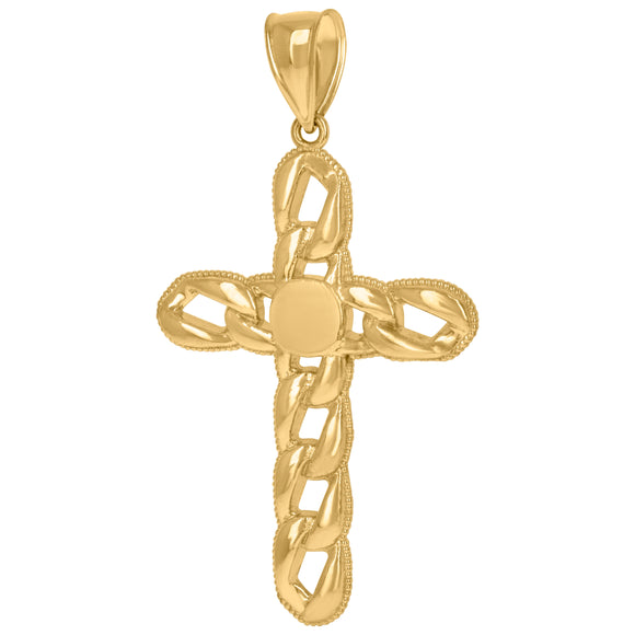 10KT Yellow Gold Mens Cross Cuban Religious Charm Pendant