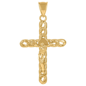 10KT Yellow Gold Mens Crucifix Cross Cuban Religious Charm Pendant