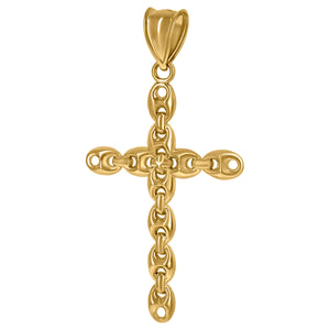 10KT Yellow Gold Mens Cross Mariner Anchor Link Religious Charm Pendant