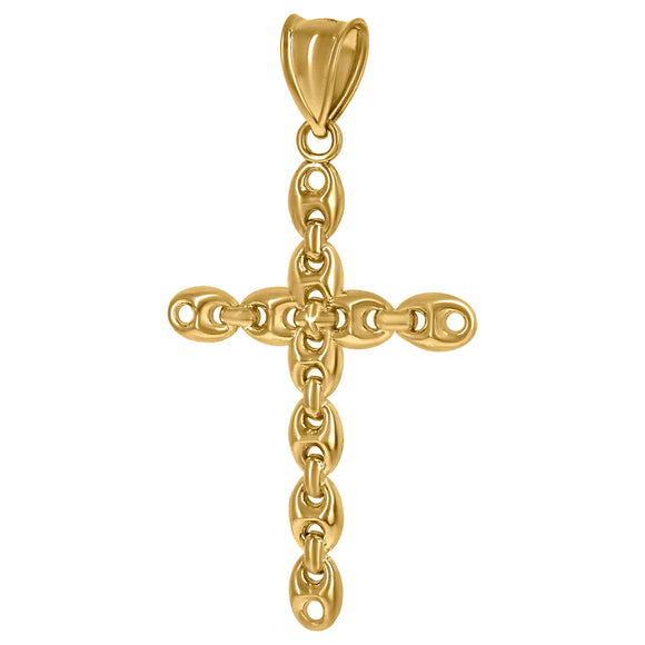 10KT Yellow Gold Mens Cross Mariner Anchor Link Religious Charm Pendant