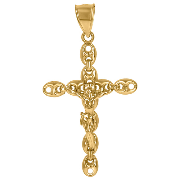 10KT Yellow Gold Mens Crucifix Cross Mariner Anchor Link Religious Charm Pendant