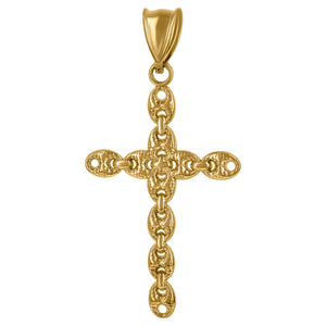 10KT Yellow Gold Mens Cross Mariner Anchor Link Religious Charm Pendant