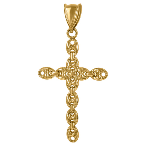 10KT Yellow Gold Mens Cross Mariner Anchor Link Religious Charm Pendant