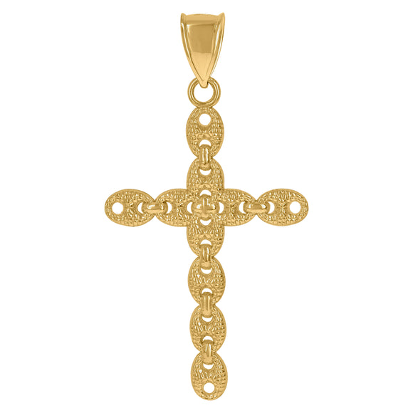 10KT Yellow Gold Mens Cross Mariner Anchor Link Religious Charm Pendant
