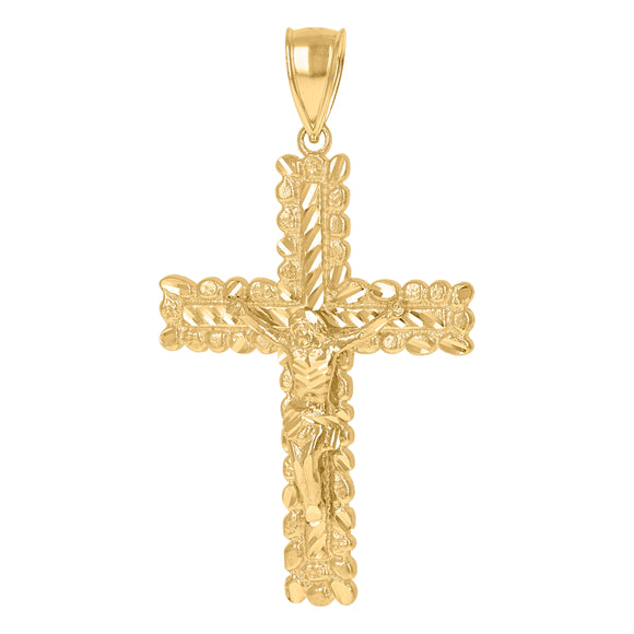 10KT Yellow Gold Mens Crucifix Cross Nugget Religious Charm Pendant