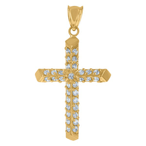 10KT Yellow Gold Mens Cubic Zirconia Cross Hollow Religious Charm Pendant