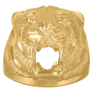 10Kt Yellow Gold Mens Diamond-cut Wildlife Animal Tiger Ring